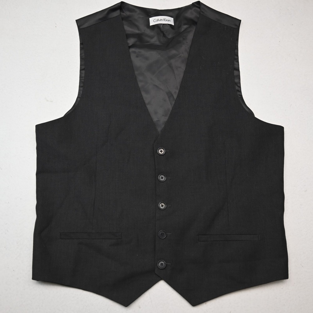 Calvin Klein Large L Gray Formal Wedding Prom Suit Waistcoat Vest